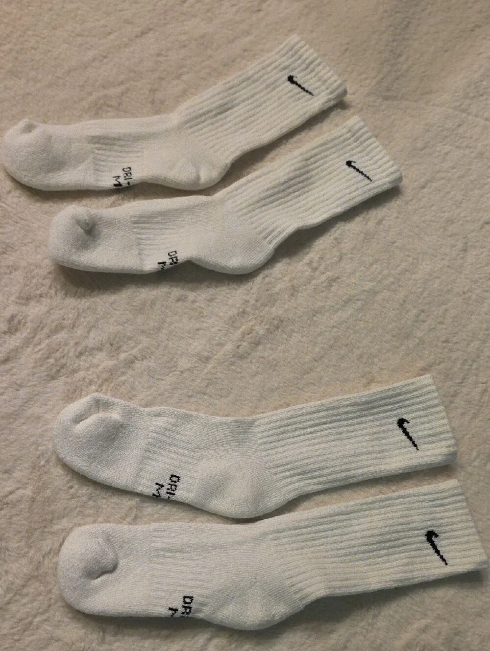 Nike Boys 2 Pairs Medium Size White Crew Athletic Socks with Black Swoosh